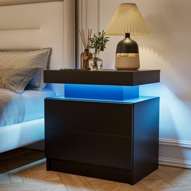Nightstand End Table with 2 Drawers - Black