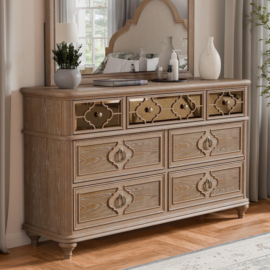 Furniture of America Aveline Modern Rustic Oak Solid Wood 7-Drawer Dresser