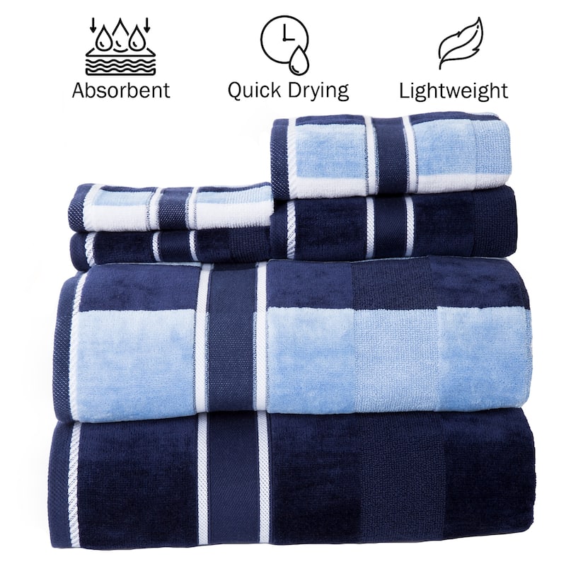6-PC Towel Set - Absorbent Cotton Bathroom Accessories - Solid and ...