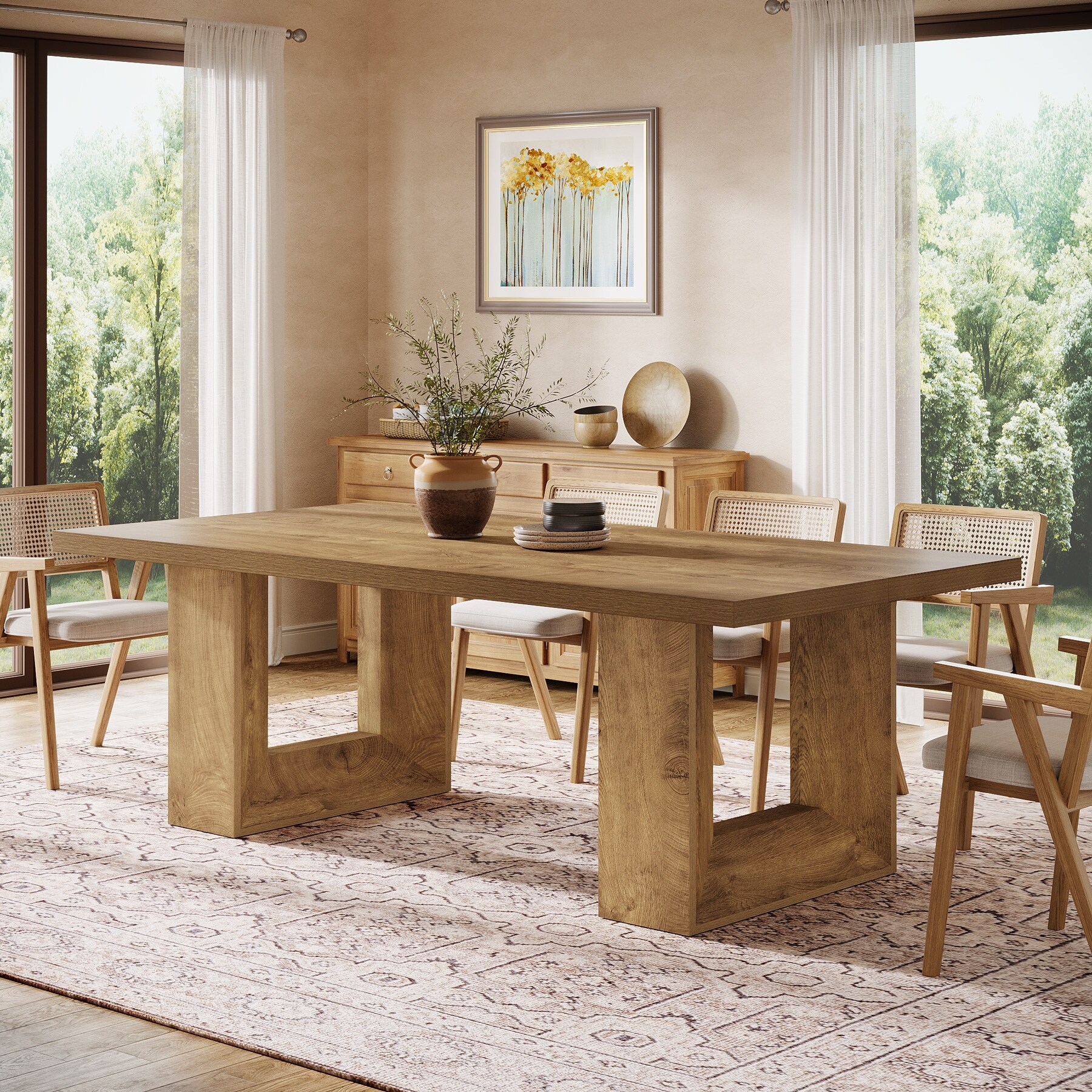 63'' Kitchen Dining Table for 6 People, Strong Geometric Legs - On