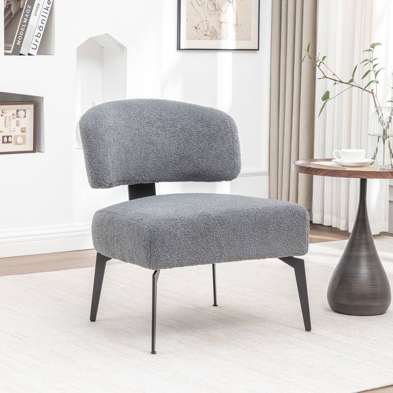 SEYNAR Modern Armless Faux Sherpa Accent Chair with Metal Legs - Grey