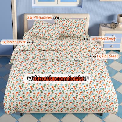 5 Piece Polyester Microfiber Kids Bedding Set Small Dinosaur Pattern