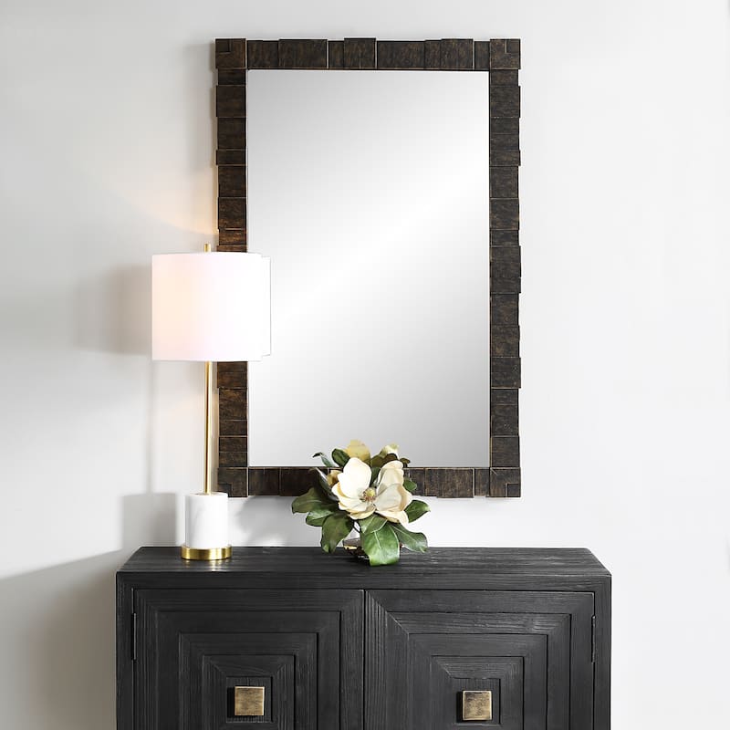 Geometrical Layered Framed Rectangular Wall Mirror - 45.25" - Dark Bronze Finish