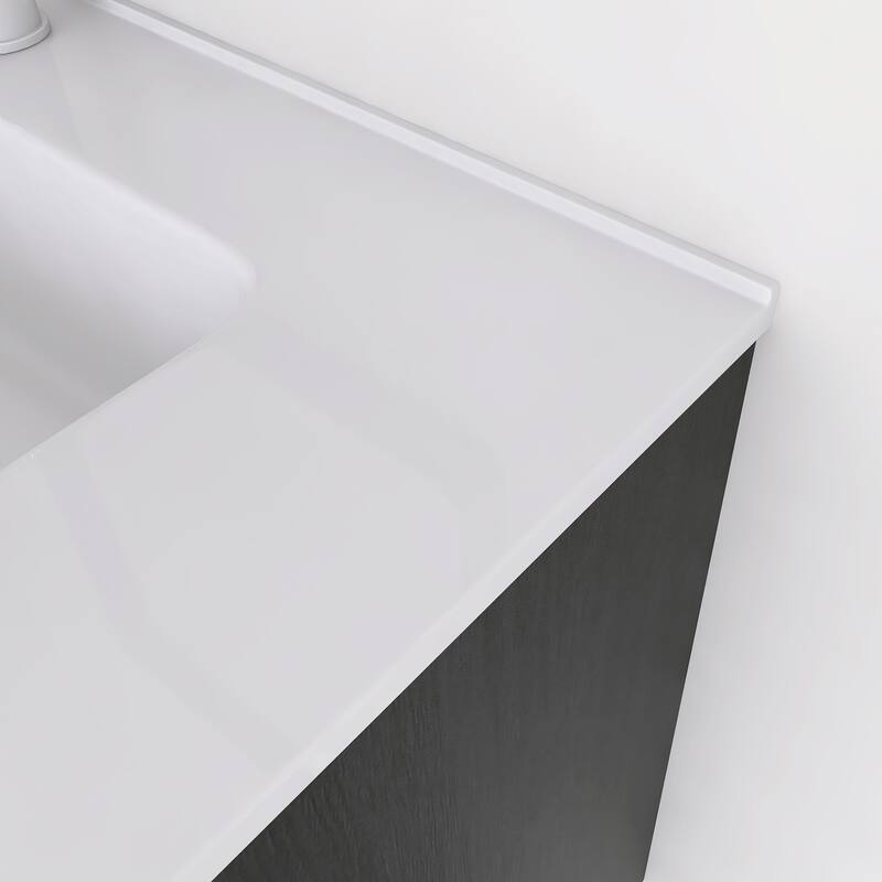 Wall-Mounted Bathroom Vanity with White Ceramic Sink