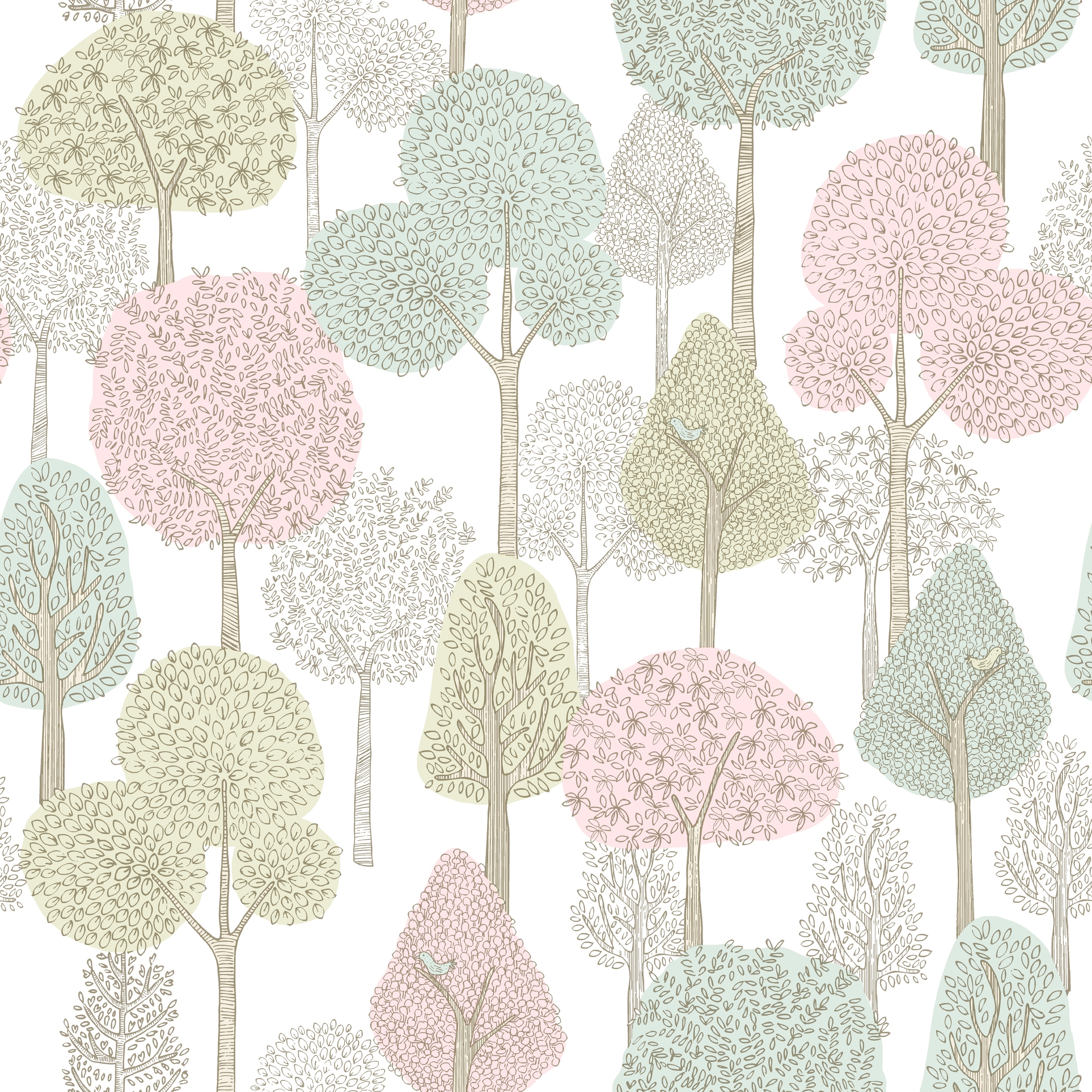 Dwell Studio Treetops Pink & Mint Peel & Stick Wallpaper