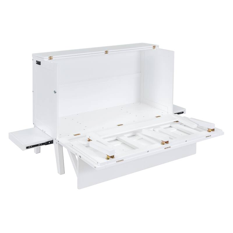 Full Size Murphy Bed with USB Port, Removable Shelves, and Space-Saving Design, White