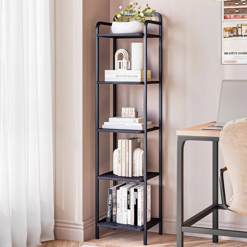 Narrow Book Shelf - 13"D x 11.8"W x 54"H - Black