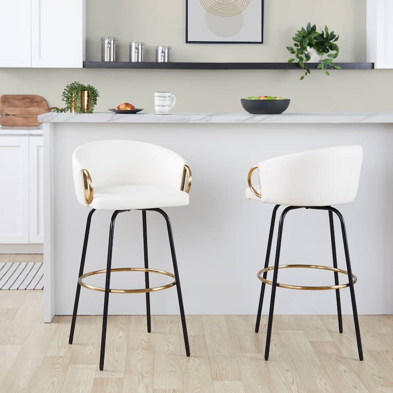 Silver Orchid Battista 30" Fixed-Height Bar Stool with Black Metal Legs & Round Footrest (Set of 2)