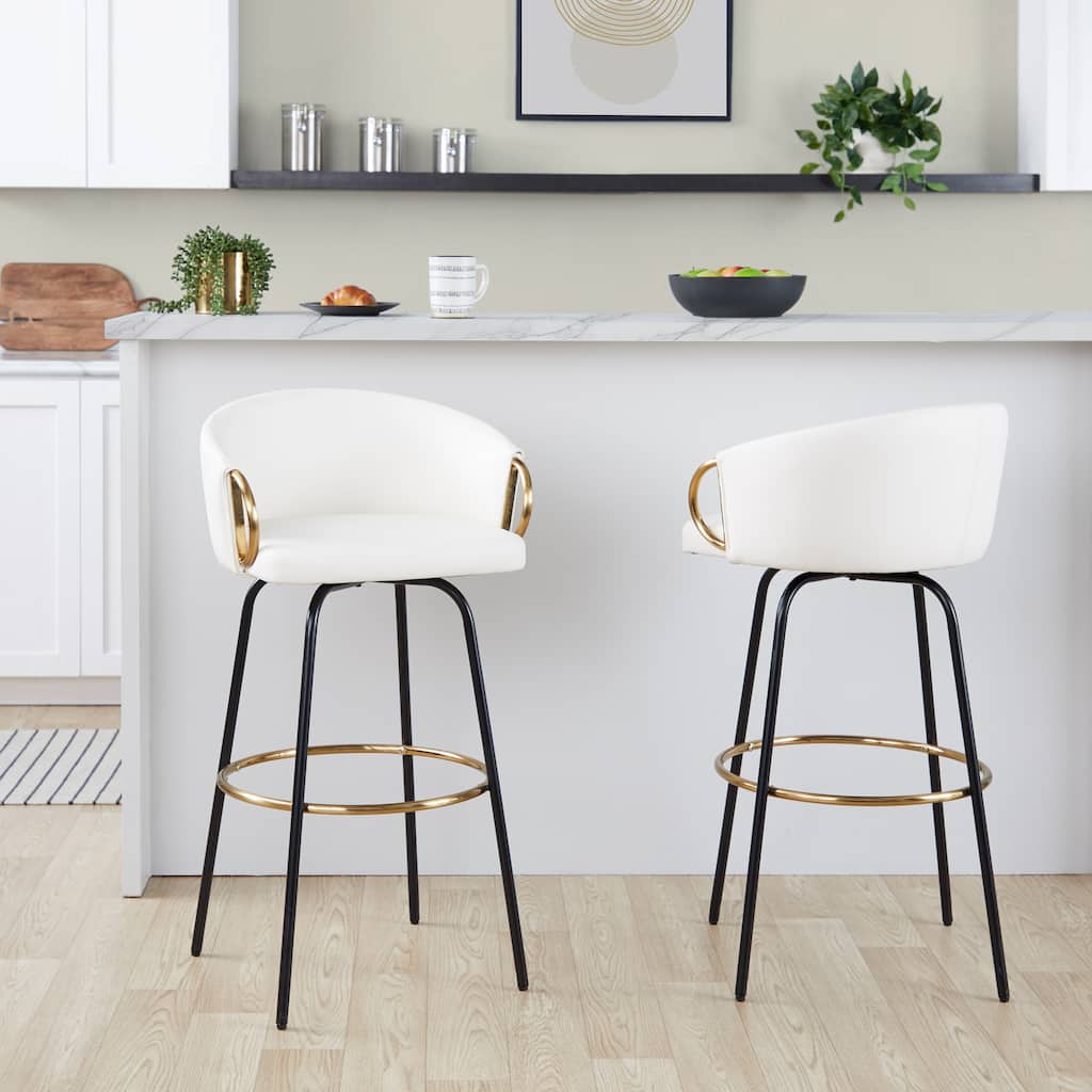 Silver Orchid Battista 30" Fixed-Height Bar Stool with Black Metal Legs & Round Footrest (Set of 2)