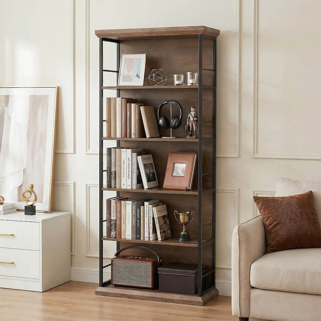 70.86" H 5-Tier Standard Bookcase with Storage for Living Room & Home Office