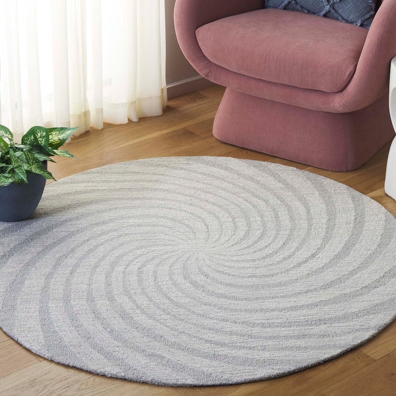 SAFAVIEH Handmade Novelty Blerona Swirl Wool Rug - Grey/Ivory - 6' Round