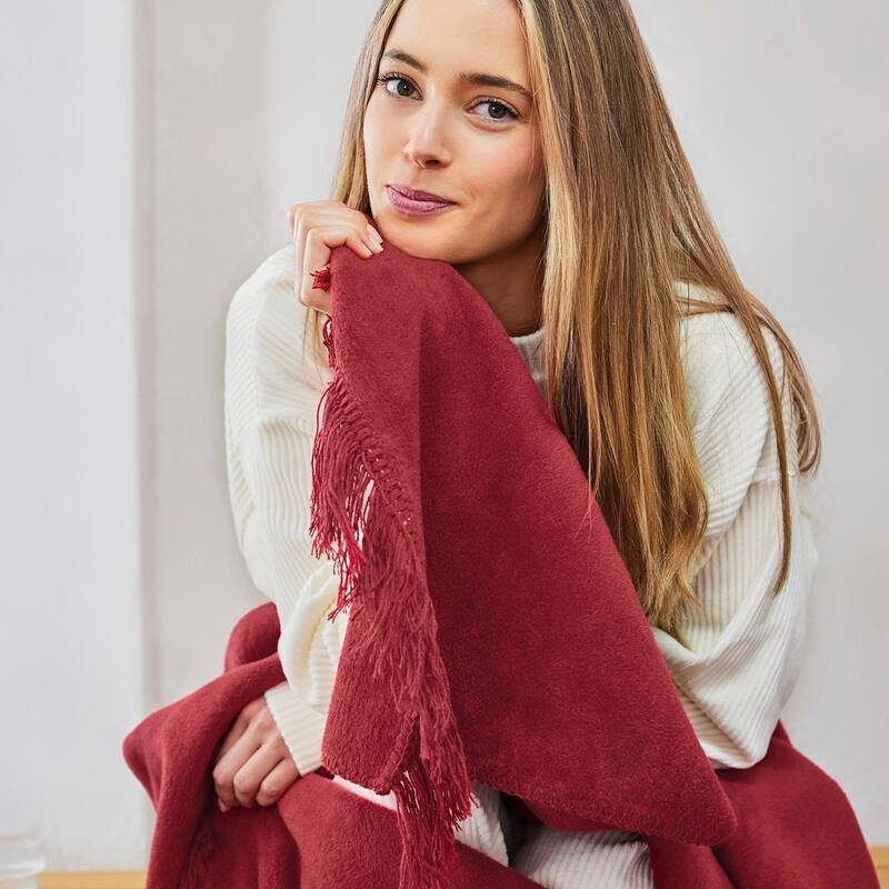 IBENA Cotton Fringe Cozy Oversize Throw Blanket 'Braga' in 4 colors