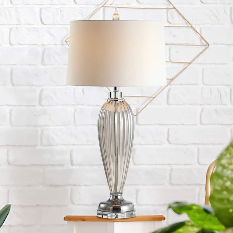 Chloe 33.5" Glass/Crystal LED Table Lamp, Smoked Grey by JONATHAN Y