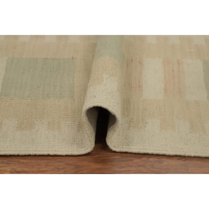 Hand Woven Oriental 100% Wool Carpet Southwestern Tribal Beige & Ivories Kilim Area Rug - 12' 2'' X 8' 10''