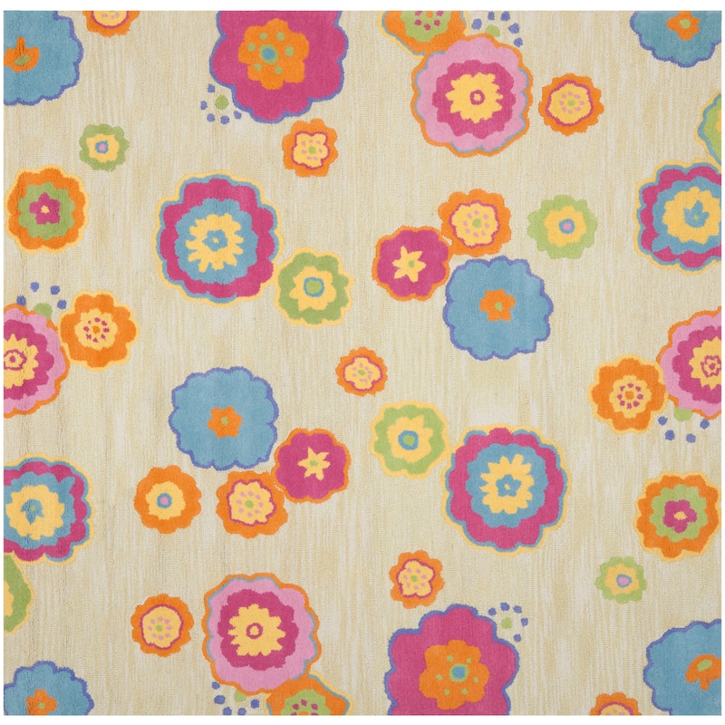 SAFAVIEH Handmade Kids Hilary Wool Rug - 7' Square - Light Green/Multi - Square