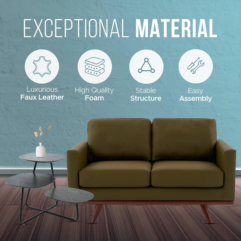 Chester Modern Loveseat 2 Seater Sofa Couch in Leather or Mesh Upholstery With Birch Wood Base for Living Room Bedroom Office