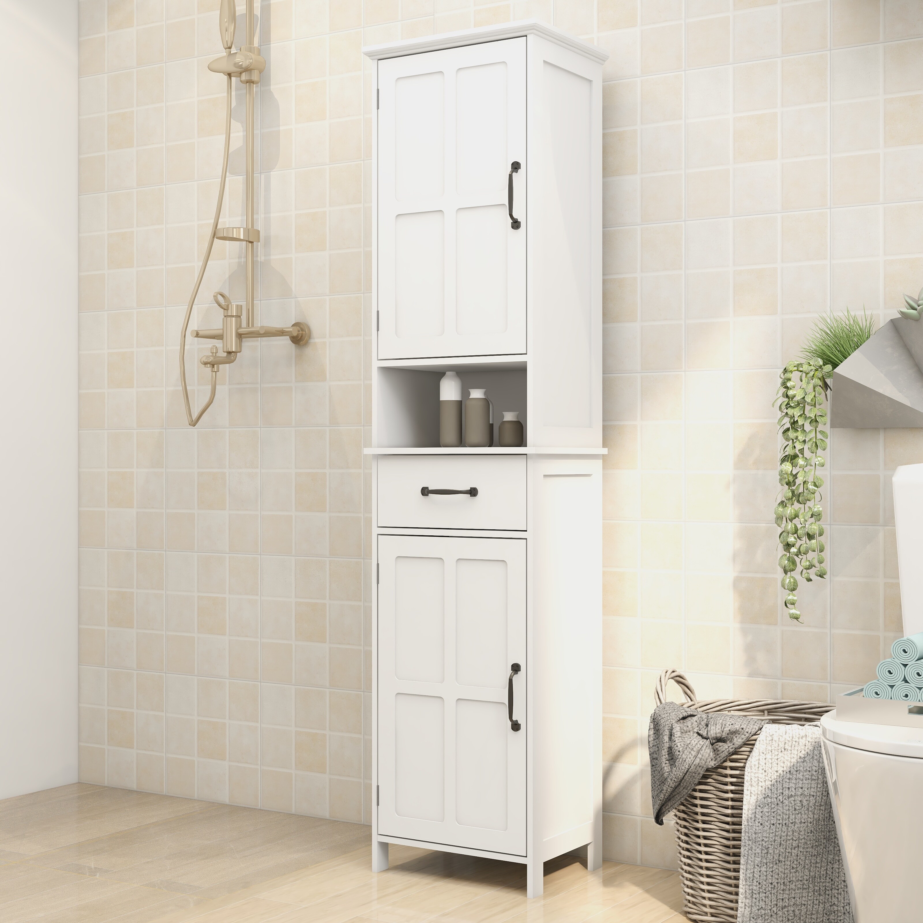 Tall Bathroom Storage Cabinet Double Door Narrow Slim Floor