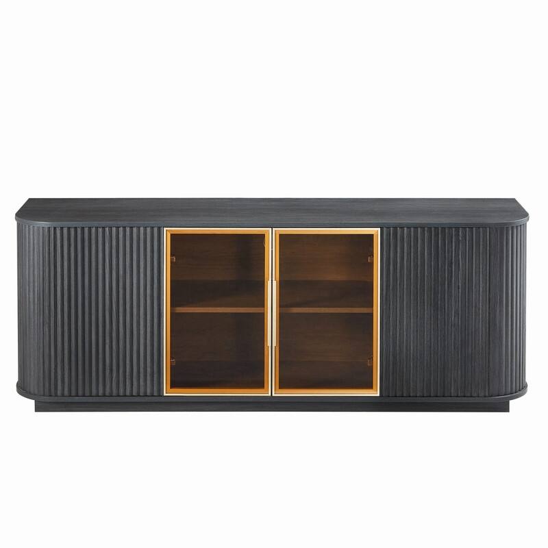 64" Wavy TV Cabinet with Pressed Spring Doors and LED Light Strip for Stylish Living Room Storage Solutions