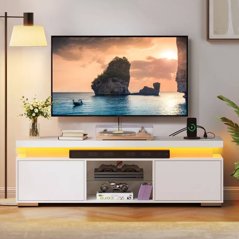 TV Stand with Power Outlets & Led Lights for TVs Up to 65" - 58 inches