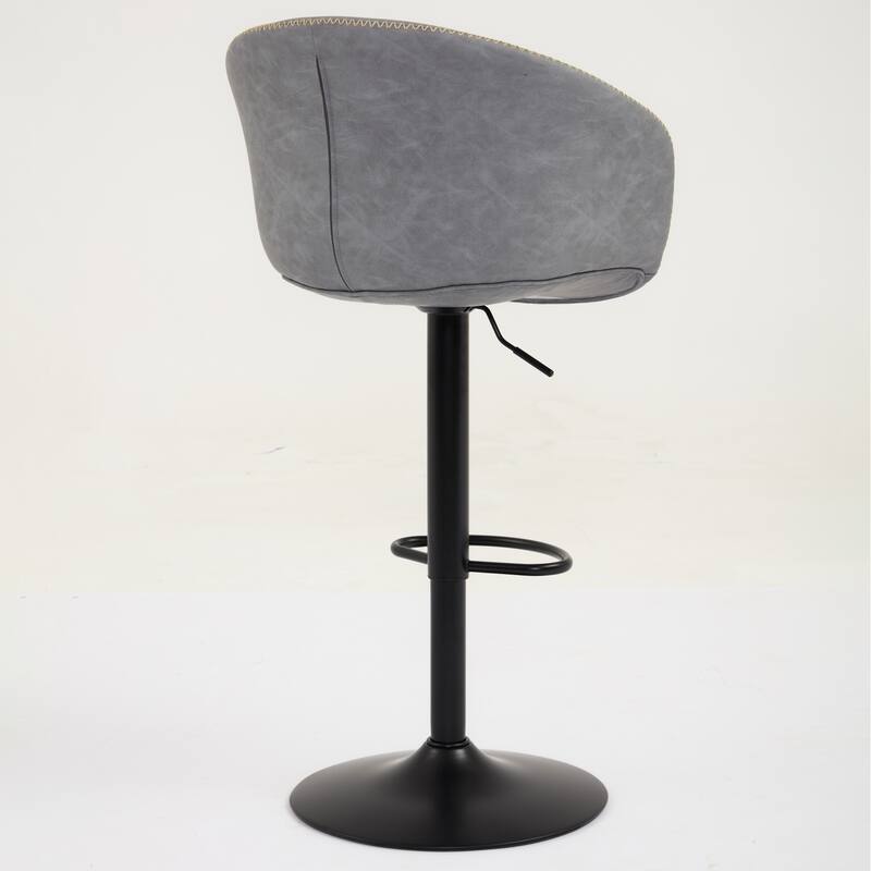 Roomfitters Adjustable Swivel Bar Stool, Mid-Century Modern PU Leather Counter Height Chair and Black Metal Base, Grey