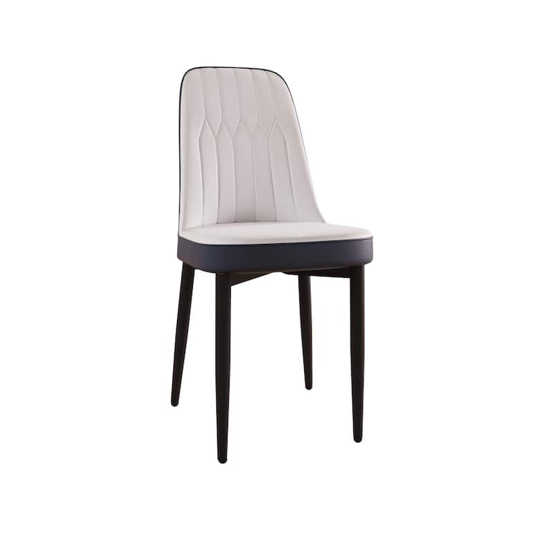 4 Dining Chairs PU Leather Cushioned Back Black Metal Legs