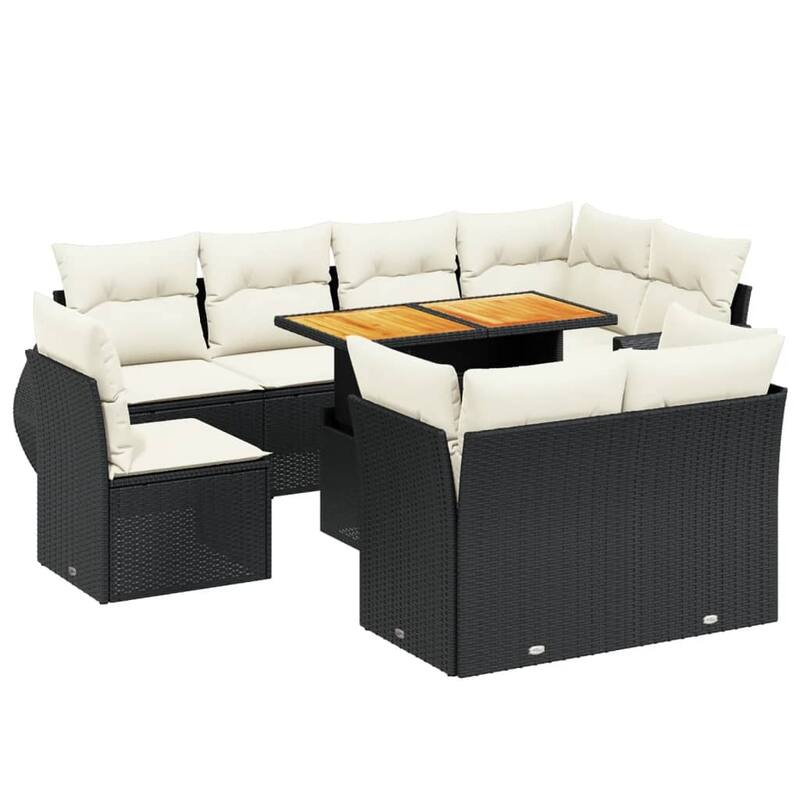 vidaXL Patio Sofa Set with Cushions Lounge Table and Sofas 9 Piece Poly Rattan - 21.7 x 39.4 x 28.7