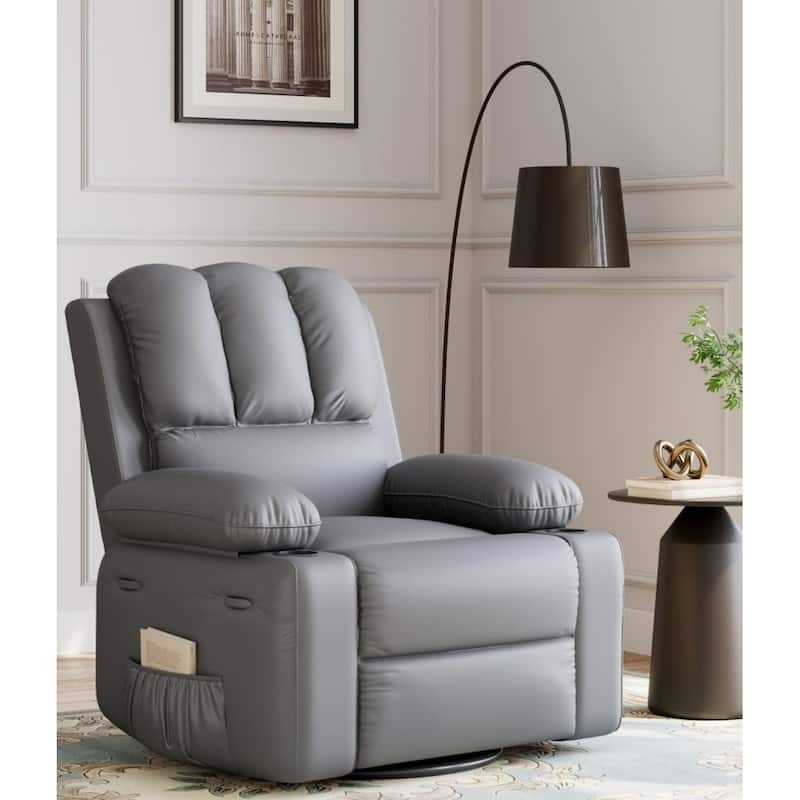 Oversized360° Swivel Recliner Chairs with Heat and Massage - Grey