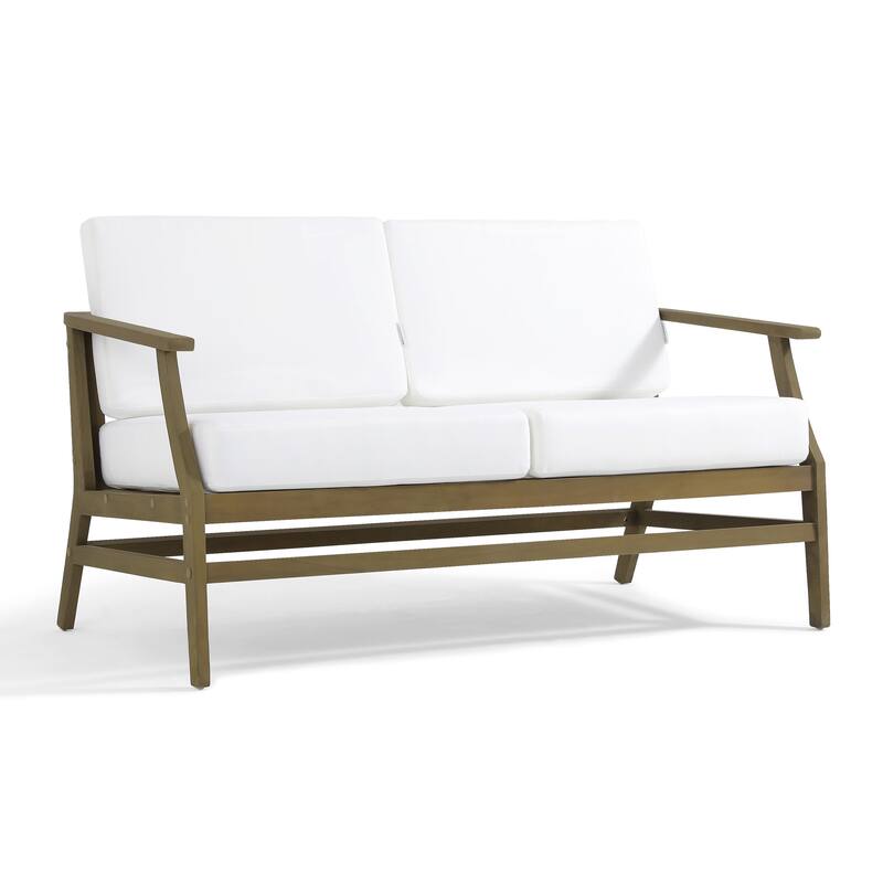 Outdoor Teak Wood Loveseat Sofa with Water-Resistant Cushions