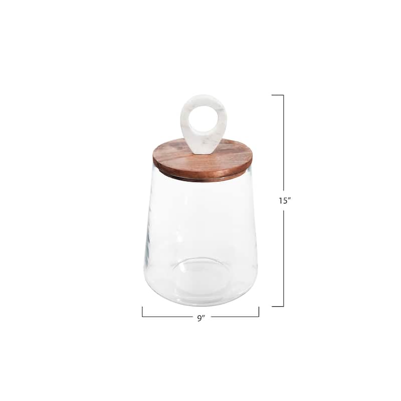 Clear Glass Jar with Mango Wood & Marble Lid