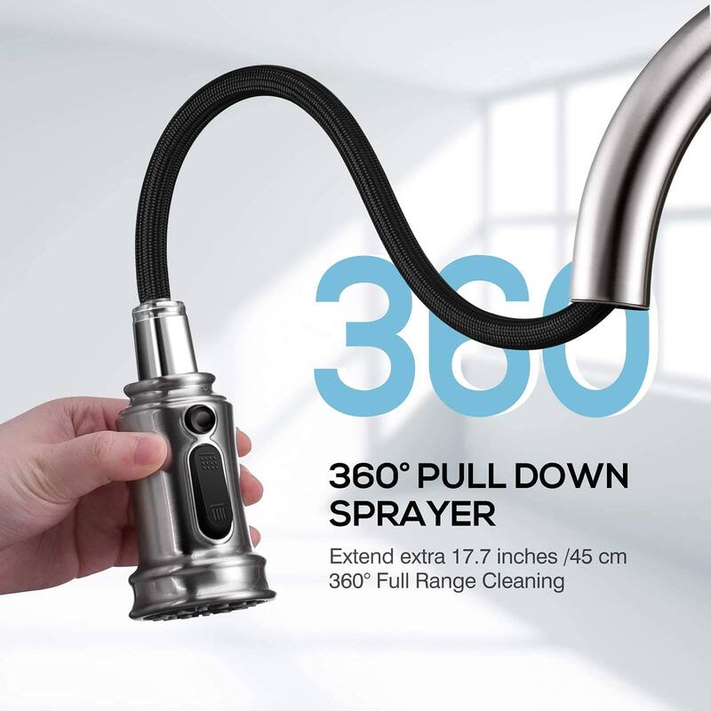 Single Handle Modern Kitchen Sink Faucet with Pull Down Sprayer Stainless Steel Kitchen Faucet with Deck Plate