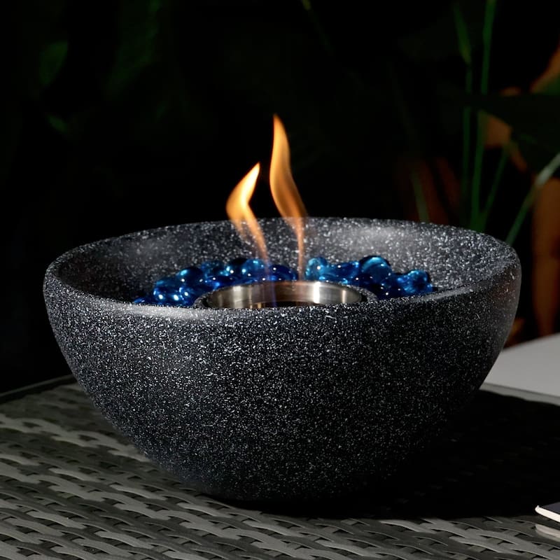 10.63 in. W x 10.63 in. D x 5.12 in. H Round Concrete Gel Outdoor Fire Pit in Black - Black - Gel
