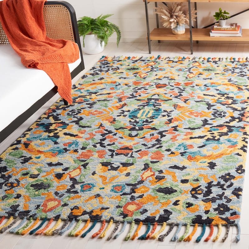 SAFAVIEH Handmade Blossom Seoung Modern Floral Wool Rug - 6' x 9' - Blue/Multi