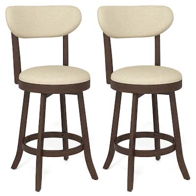 Set of 2 Counter Height Swivel Bar Stools – 25.5" Seat Height, 360° Rotating Linen Upholstered Chairs - 18" x 18.5" x 39"