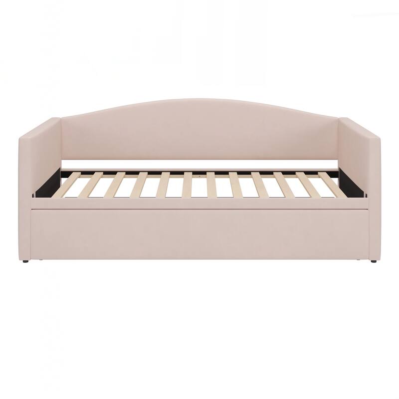 Twin Size Daybed with Extended Pop Up Trundle, Upholstered Sofa Bed Daybed