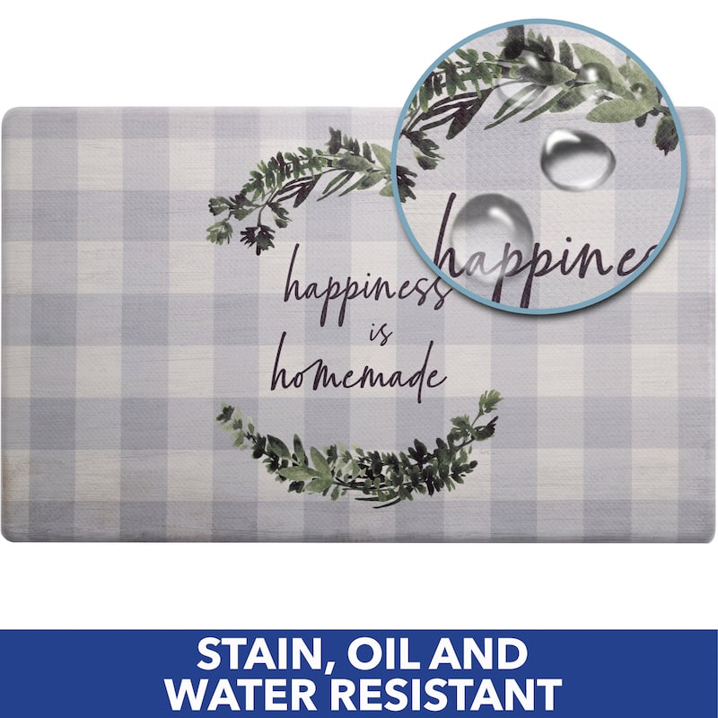 SoHome Cozy Living Happy is Homemade Buffalo Check Anti-Fatigue Kitchen Mat, Grey/Green