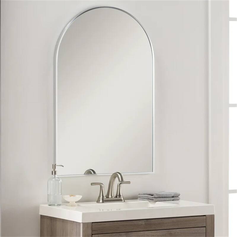 24"x36" Metal Framed Arched Mirror with Shatterproof Film and Hooks