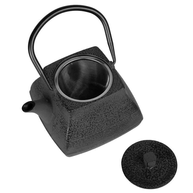 Creative Home 47 oz Cast Iron Tea Pot with Stainless Steel Infuser Basket, Black Color