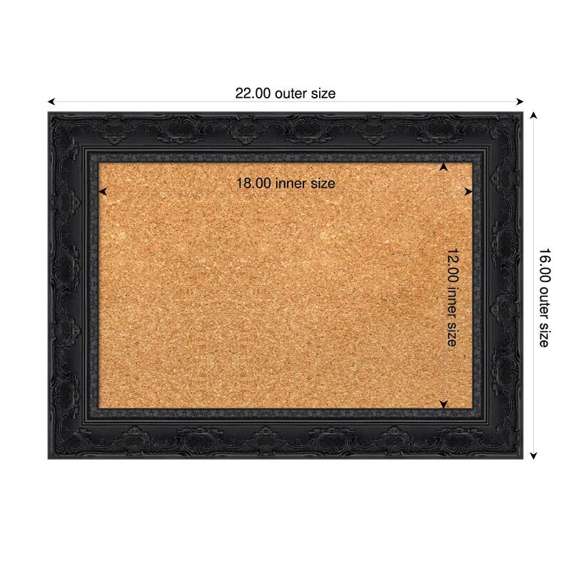 Filigree Gloss Black Framed Cork Board - Bulletin Board, Organization Board, Pin Board - Natural - 22 x 16 in