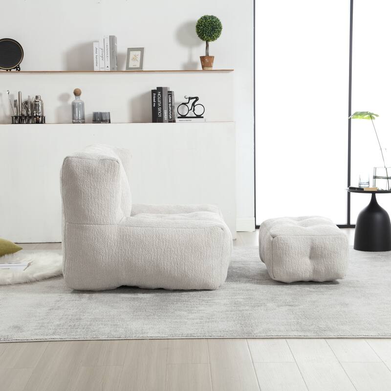 Fluffy Bean Bag Chair Lazy Sofa Chair with Memory Foam and Ottoman,Multi-scene Use