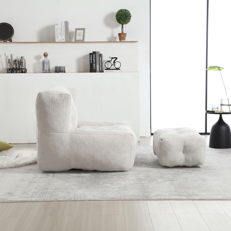 Fluffy bean bag chair with memory foam and ottoman
