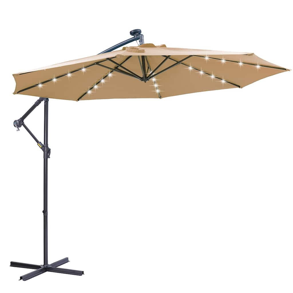 10 FT Solar LED Cantilever Outdoor Umbrella with Adjustable Tilt and Wind Vent