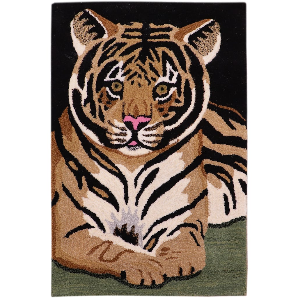 Enthralling Majestic vintage Lion Design Wool Area Rug - 2'0'' x 3'0'' - 2'0''x3'0''