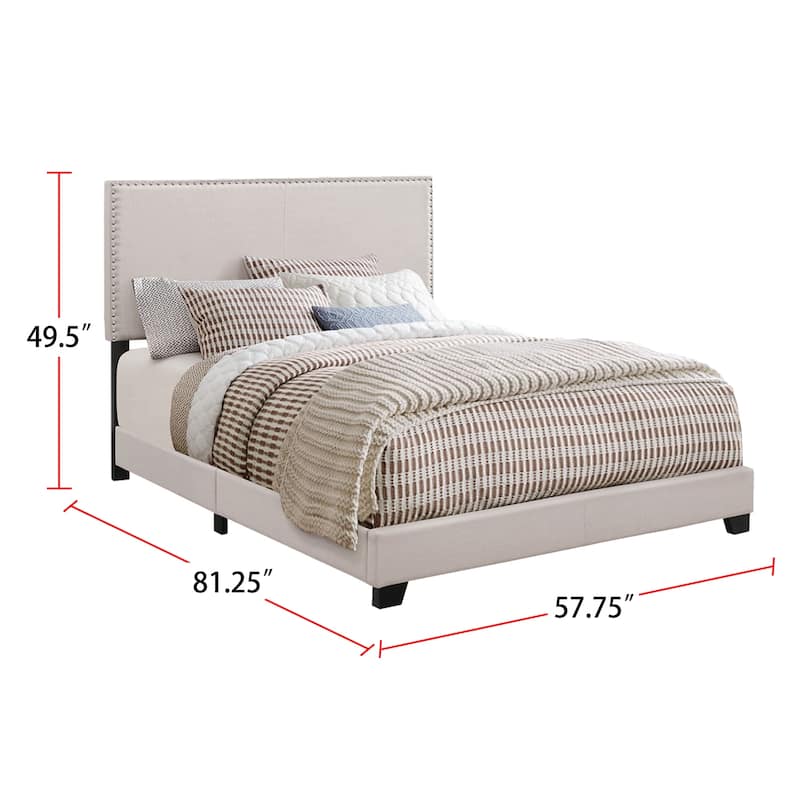Upholstered Bed With Nailhead Trim in Ivory