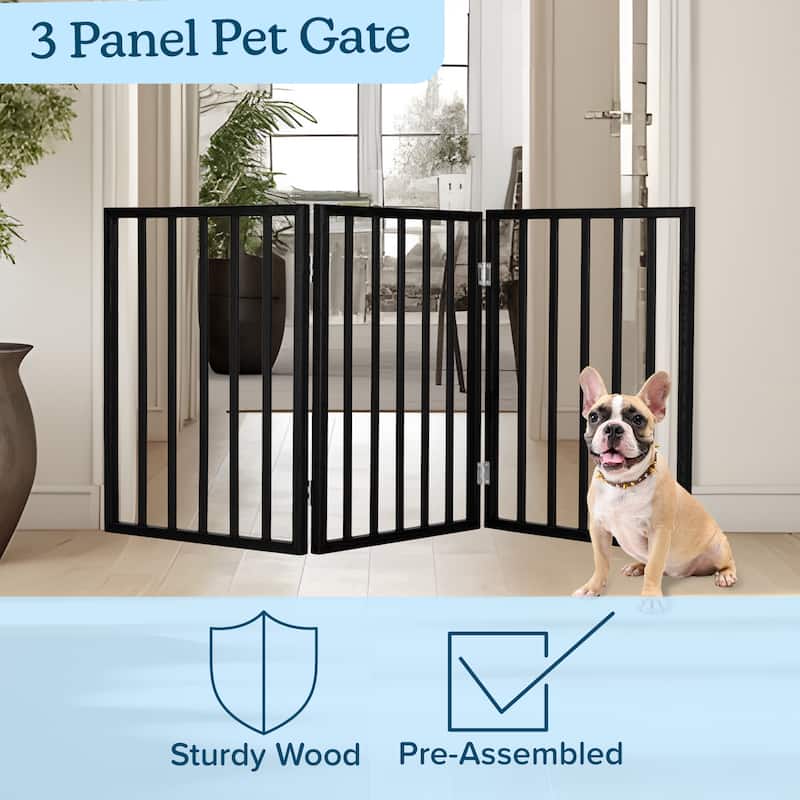 3-Panel Indoor Foldable Dog Gate - 54x24-Inch Wood Freestanding Pet Fence