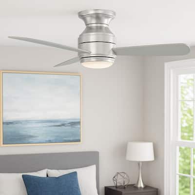 Fanimation Studio Collection Level 44 inch Brushed Nickel Ceiling Fan with LED Light and Wall Control