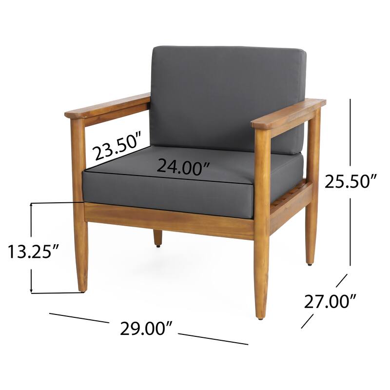Gavin Club Chair Dark Grey Acacia Wood and Fabric Water-Resistant Outdoor Patio 29in Wide