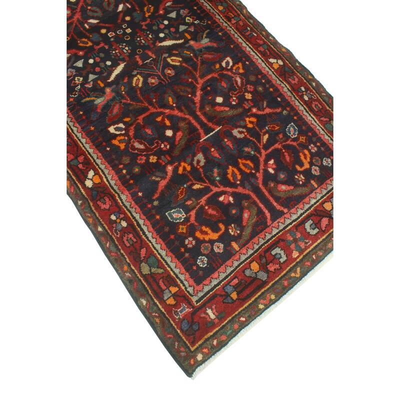Fine Vintage Distressed Dillad Navy/Red Runner - 3'5" x 8'3"