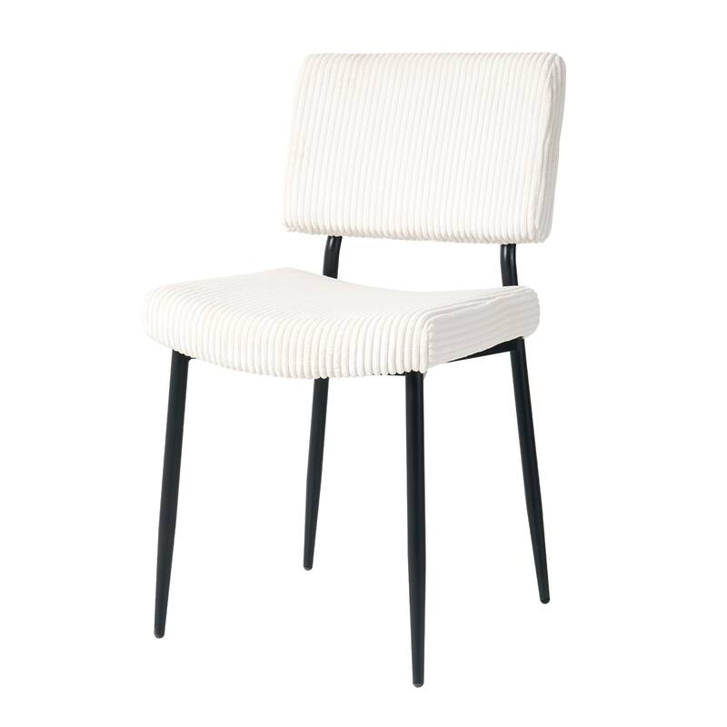 Modern Beige simple dining chair Fabric Upholstered Chairs home bedroom stool back dressing chair black metal legs(set o