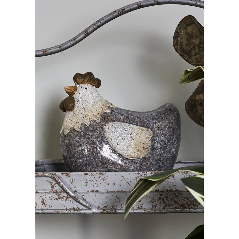 Polystone Chicken Indoor Outdoor Garden Sculpture - Gray - Roche River Decor
