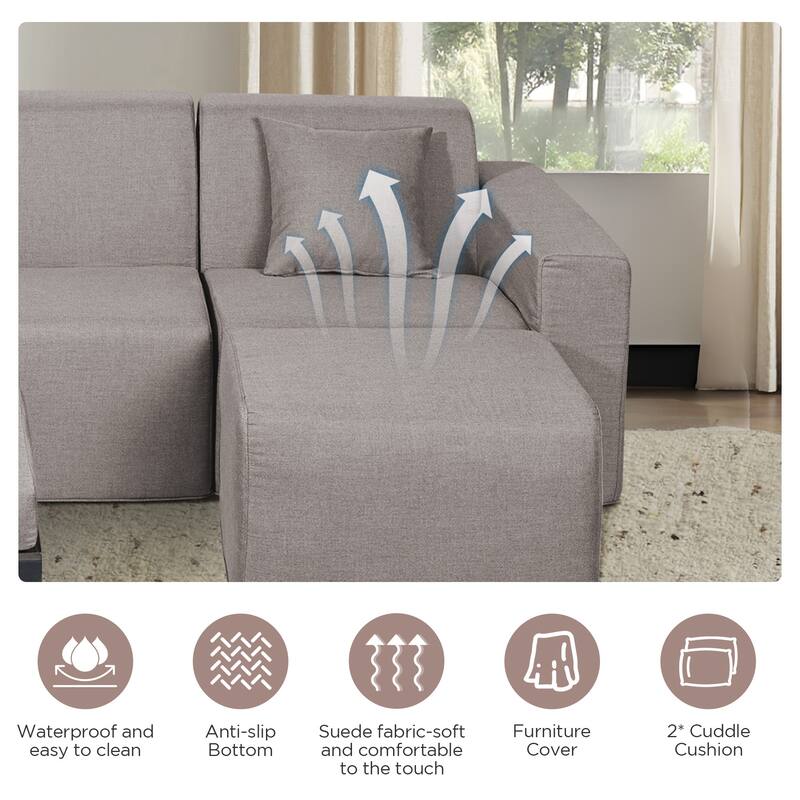 Outdoor and Indoor Modern Modular Patio Sectional Sofa with L-Shape Chaise, Cloud Sectional Couch with Comfy Chaise